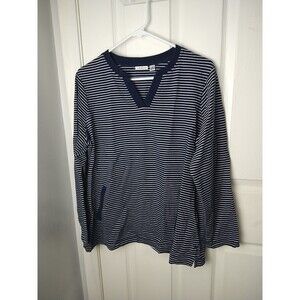 Croft&Barrow Woman 1X Nautical Striped Blue White Pullover Pocket Top